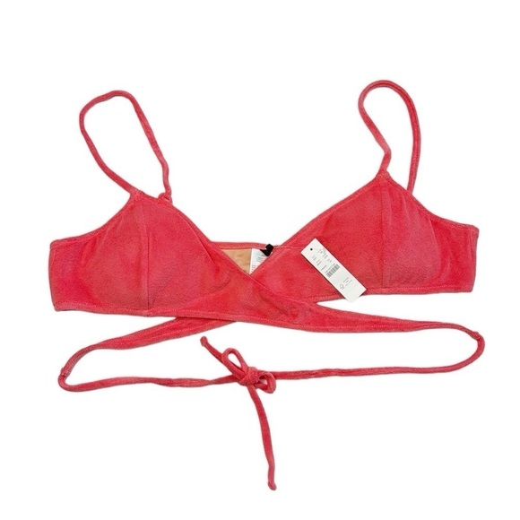 J. Crew Double String Triangle Bikini Top Women's 3X Pink Coral New BK551 Terry - Picture 1 of 11